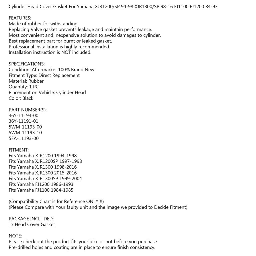 Těsnění víka ventilů pro Yamaha XJR1200 XJR1300 FJ1100 FJ1200 36Y-11193-00-00