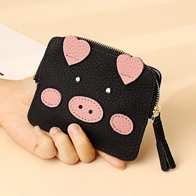 Echte Oberleder-Rindsleder Schweinekopf-Design Mini Damen-Münzbörse Mädchen Kleine Handtasche Schlüsselanhänger Kette Stil Damen Monedero Mujer