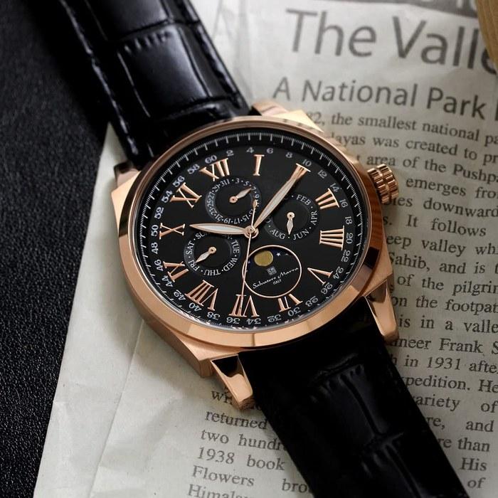 [Salvatore Marra] Watch Moon Phase Multi-Calendar 50m Waterproof Business Formal Men's Leather Strap Limited Edition Black Pink Gold