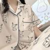 Pajamas Female Cartoon Full Of Printed Rabbit Short-Sleeved Trousers Lazy House Summer Cardigan Loungewear Can Be Worn Outside