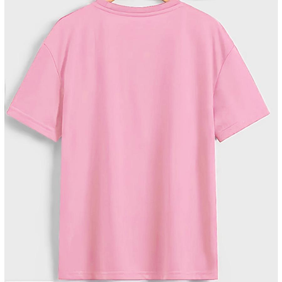 Pink Sunflower Butterfly Printed Summer Women's Plus Size T-Shirt Women's Casual Round Neck Short Sleeved Tops