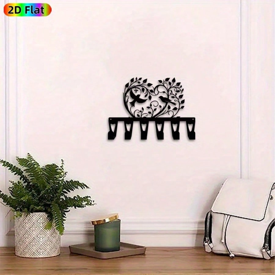 Vintage Metal Key Holder Wall Decor 6 Hooks Rustic Nature Design Durable Art