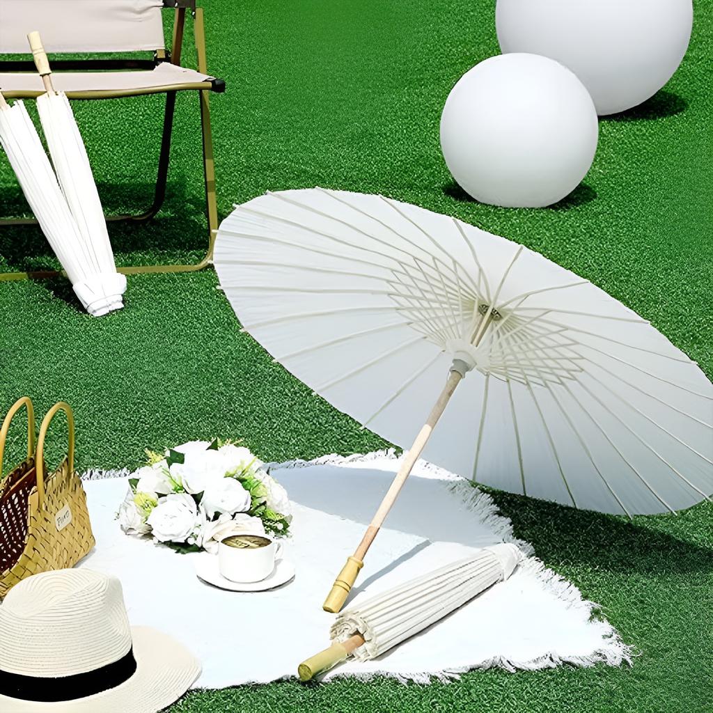 6-Piece Wedding Paper Umbrella Set, Wooden Handle White DIY Chinese Paper Umbrellas for Baby Showers, Parties, and Wedding Photography Props