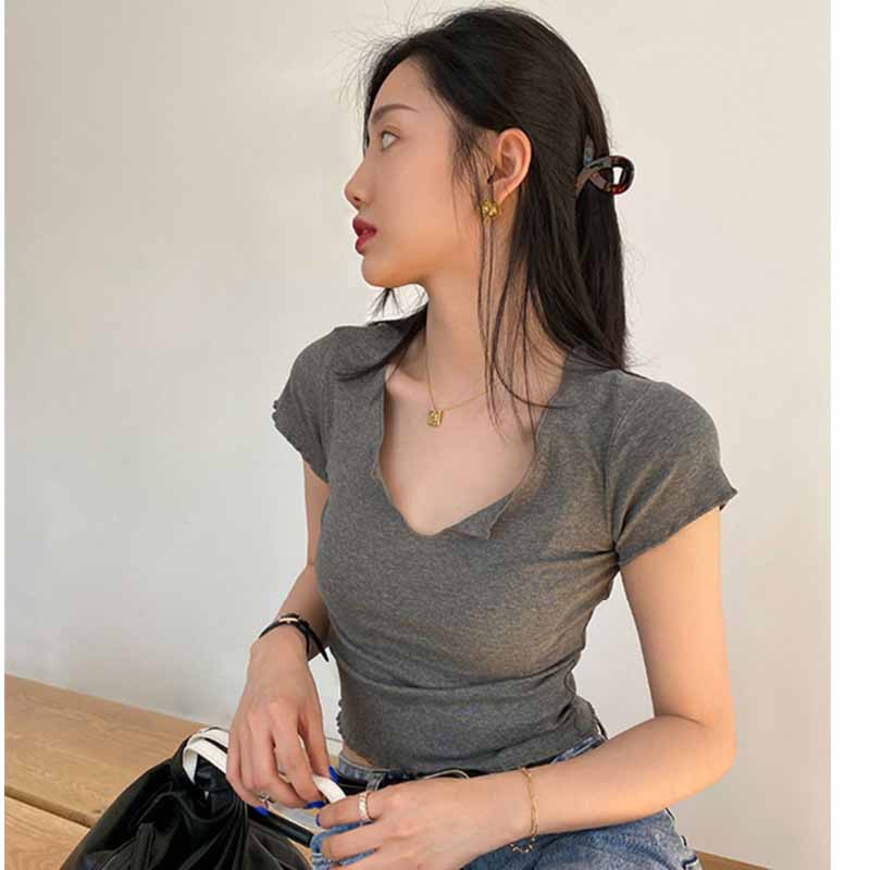 WTEMPO Chic T Shirt Frauen Korea Stil Crop Top Taste Tees Slim Fit Dame Kurzarm T-Shirt Straße Tragen Harajuku Hemd