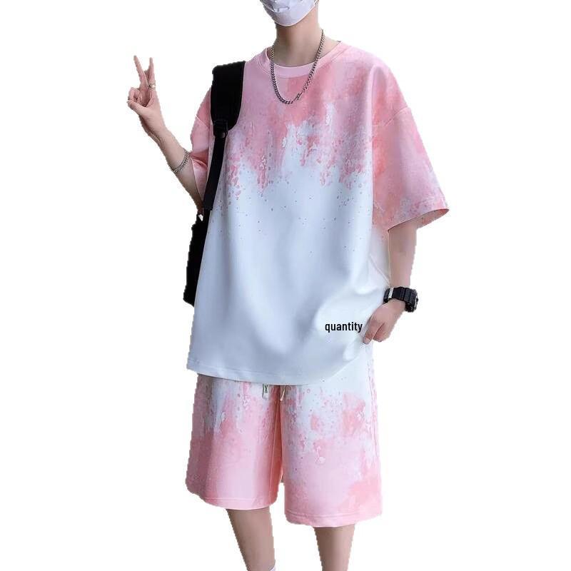 2025 Plus Size Gradient Short-Sleeve Top Set for Teen Boys - Fits Up to 8XL