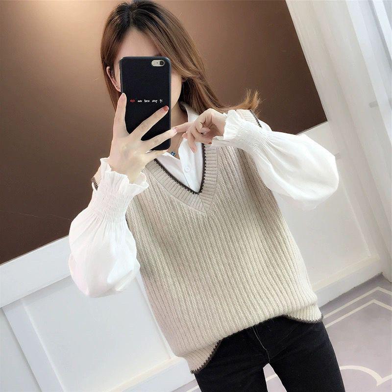 Women's 2025 Spring/Autumn Loose Knit Sweater & Vest Set