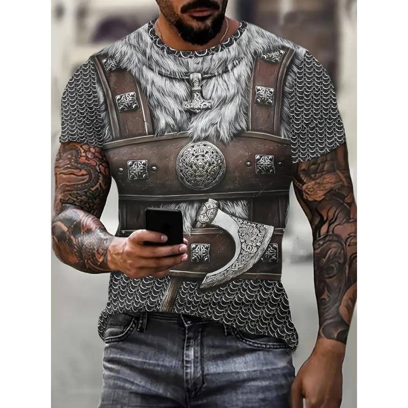 T-shirt Grafica Cavaliere Medievale Stampata in 3D da Uomo Elegante Girocollo Manica Corta Magliette con Motivo Originale Magliette Cosplay da Uomo