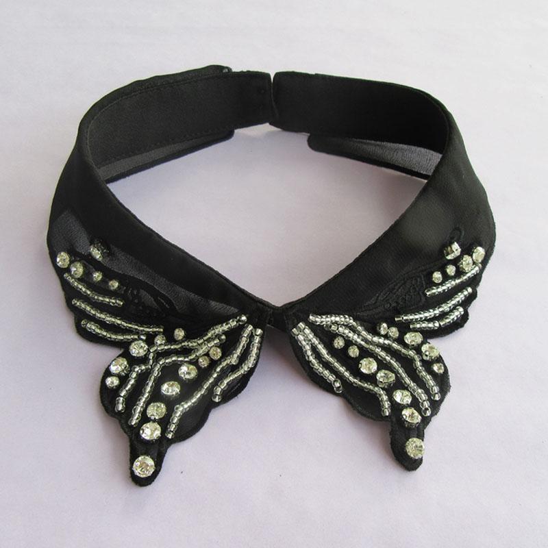 Elegant Beads Fake Collars Woman Vintage Half Shirt False Collar Woman Diamond Embroidery Detachable Collar Faux Col Accessories