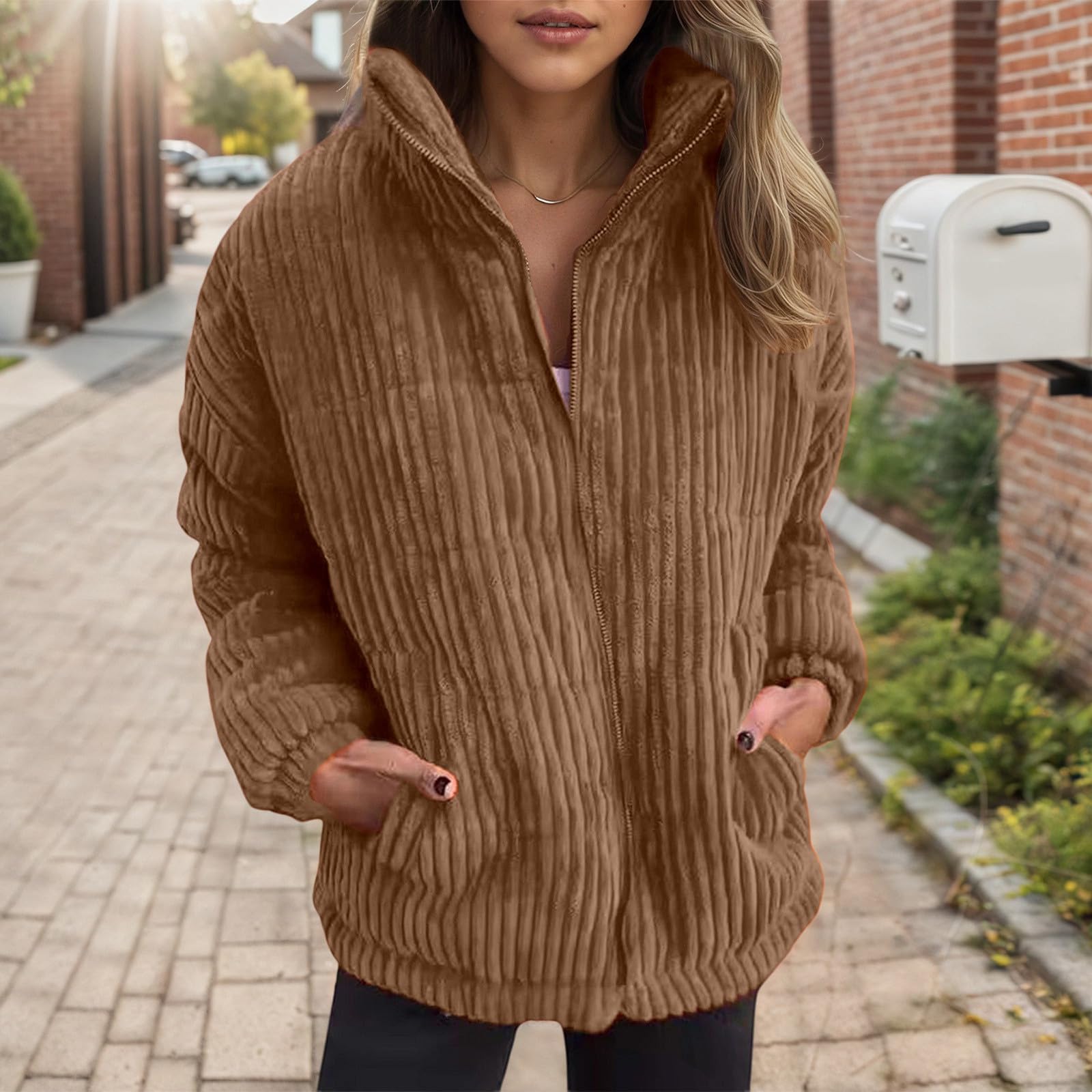 

Women s Loose Comfortable Casual Fashion V-Neck Solid Color Long Sleeve Coat S коричневий