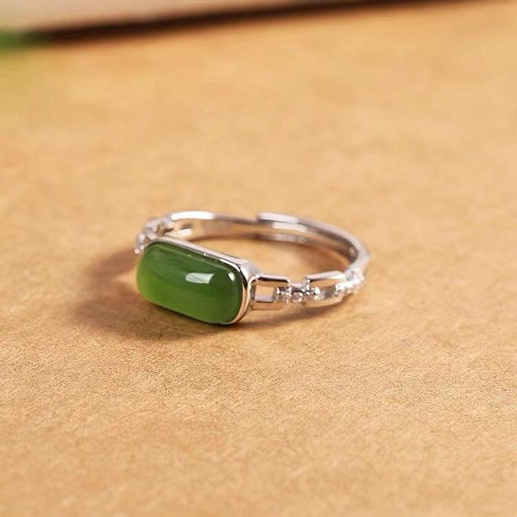 2026 Silver Fashion Hetian Jasper Ring S925 Silver Jewelry Women's Gold-plated Ring