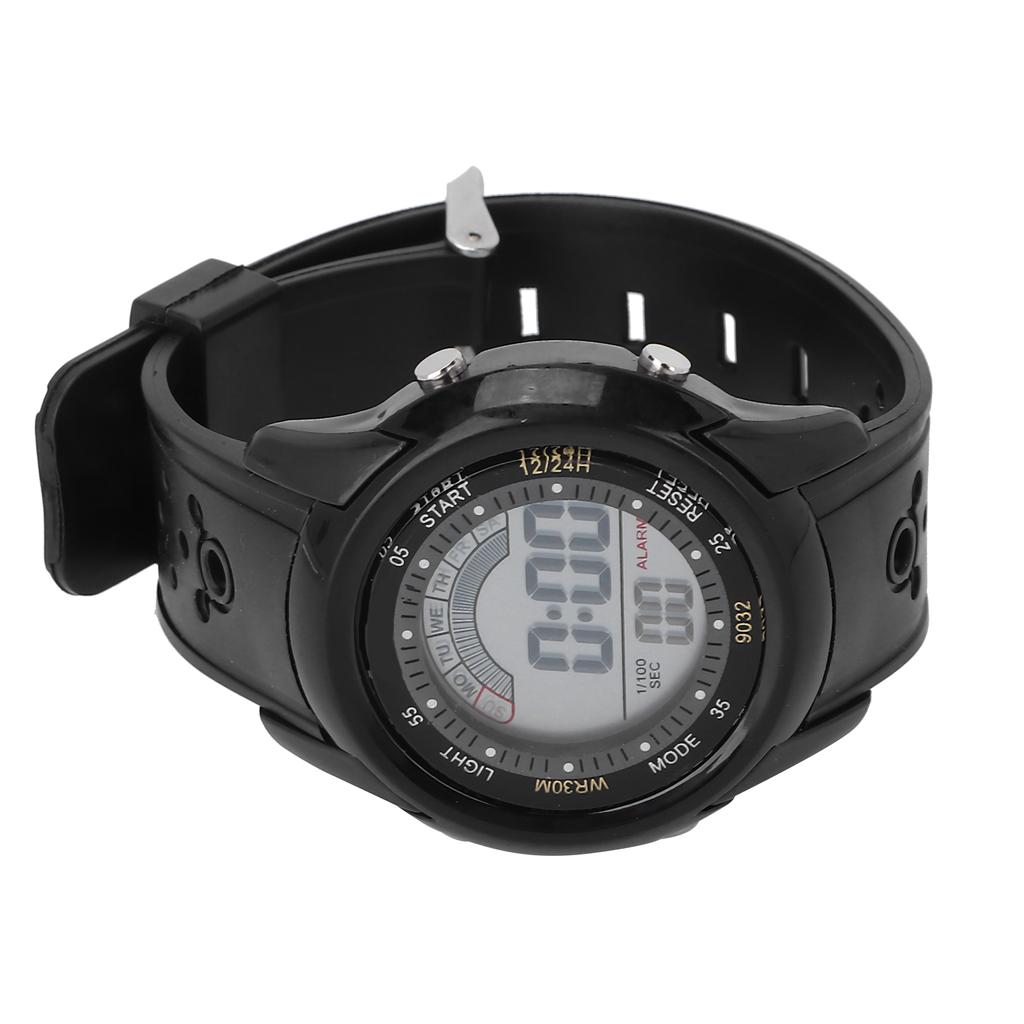 Digital Sports Watch Fashionable Waterproof Stopwatch Alarm Electronic Watch Black
