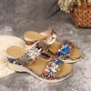 Foreign Trade Large Size Women's Shoes Retro Beach Wedge Sandals Summer Sandals Leopard Print Platform Fish Mouth Slippers Spot