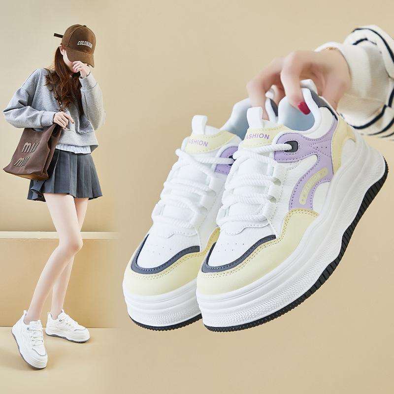 Women's Chunky Platform Sneakers Casual PU Leather Walking Shoes for Women Anti-Slip Lace-Up Running Sneakers Comfortable Spring Fall Tennis Shoes