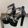 Pesstwei Summer Fashion Rhinestone Cross Strap Thick High Sandals Ultra-high Platform Women Banquet Party Dress Shoes