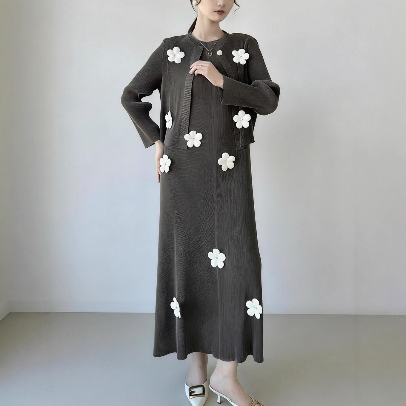 

Elegant 3D Floral Two-Piece Dress Set: Vest and Light Luxury Coat One Size