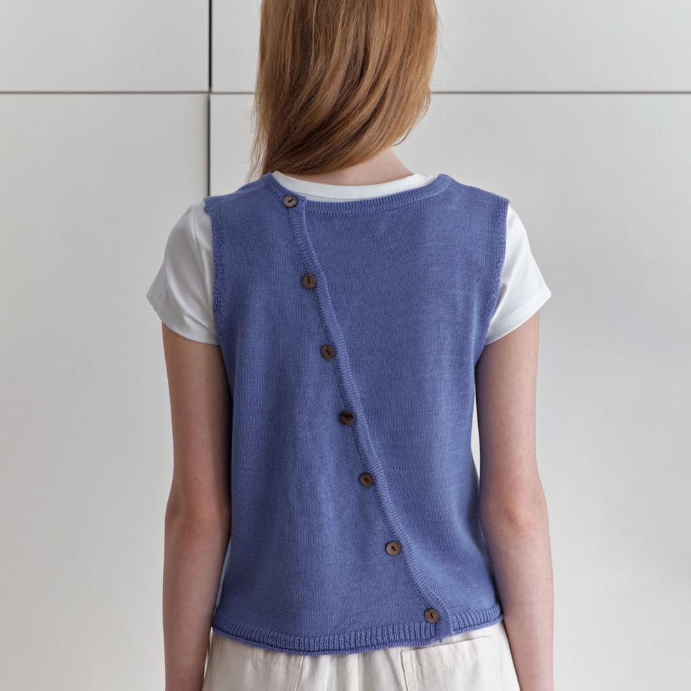 Elssibeui Diagonal Buttons Sleeveless Knit_Blue