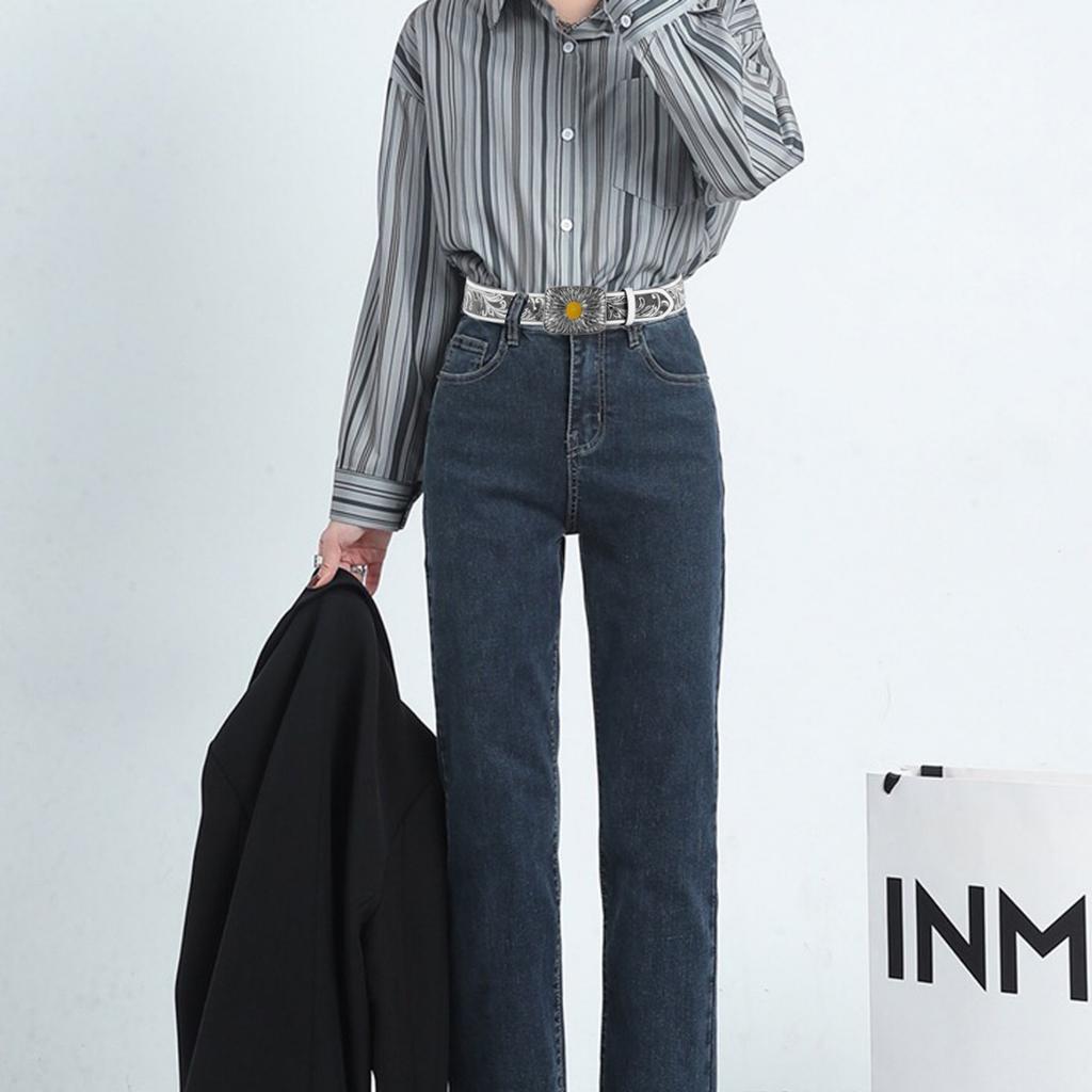 Silver Plated Sunflower Ladies Belt Spice Girl Embossed Vintage Plate Buckle Belt Jeans Decorative Belt