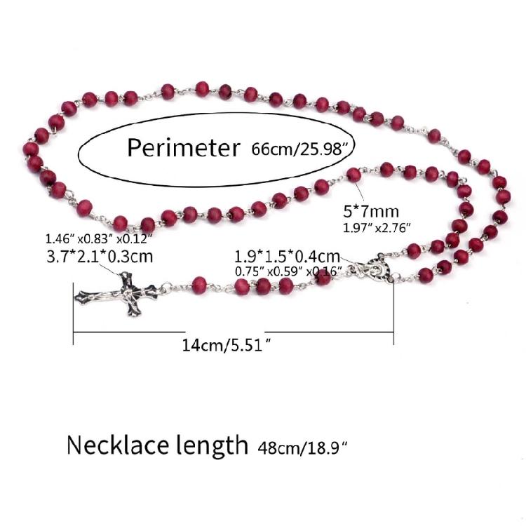 Crossed Rose Sutra Wood Necklace Wooden Beads Red Rosary Catholic Necklaces