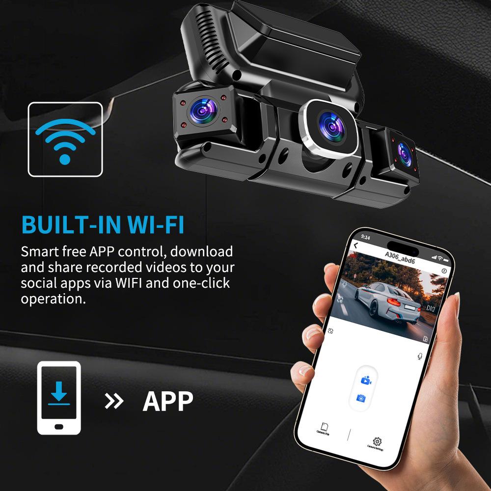 1080P Quad Dashcam mit 4-Kanal-Aufnahme, WiFi, Parkmodus & Smartphone-Synchronisation