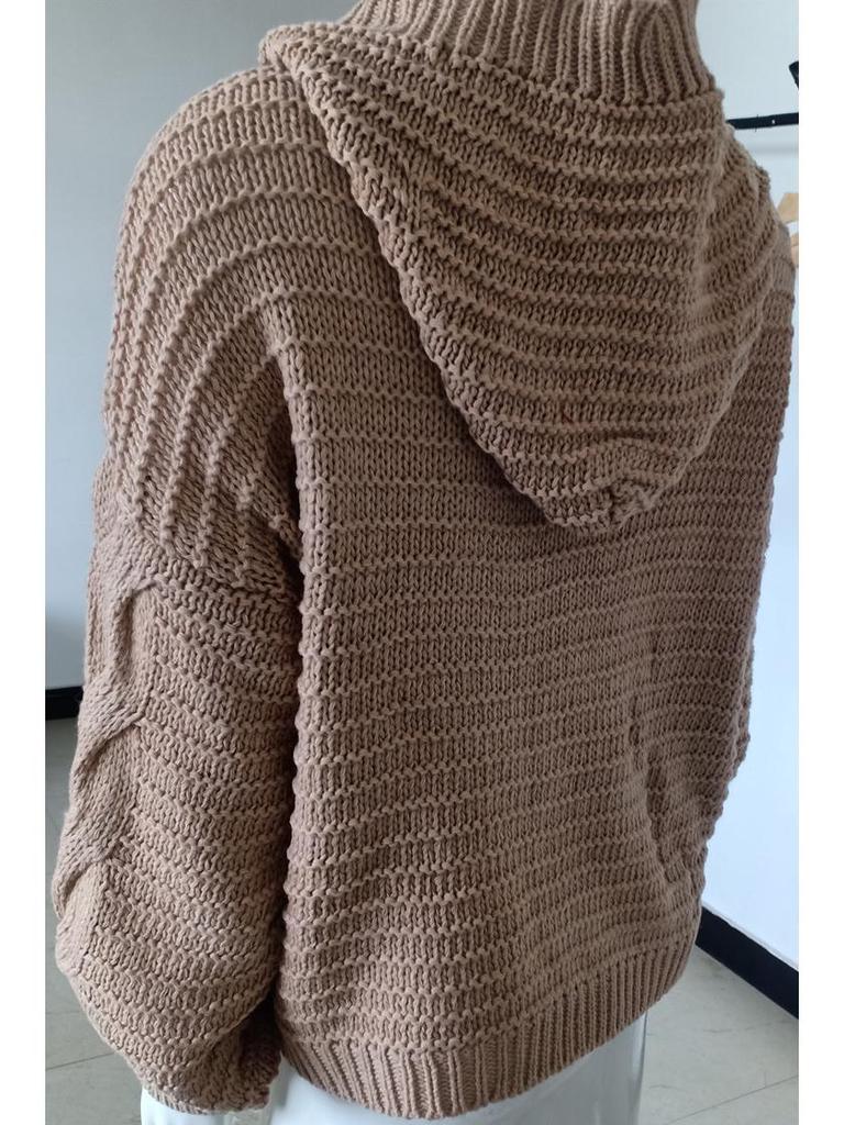 2026 Autumn/Winter Bestseller: Women's Cable Knit Hat Cardigan, European & American Style Chunky Sweater, Solid Color