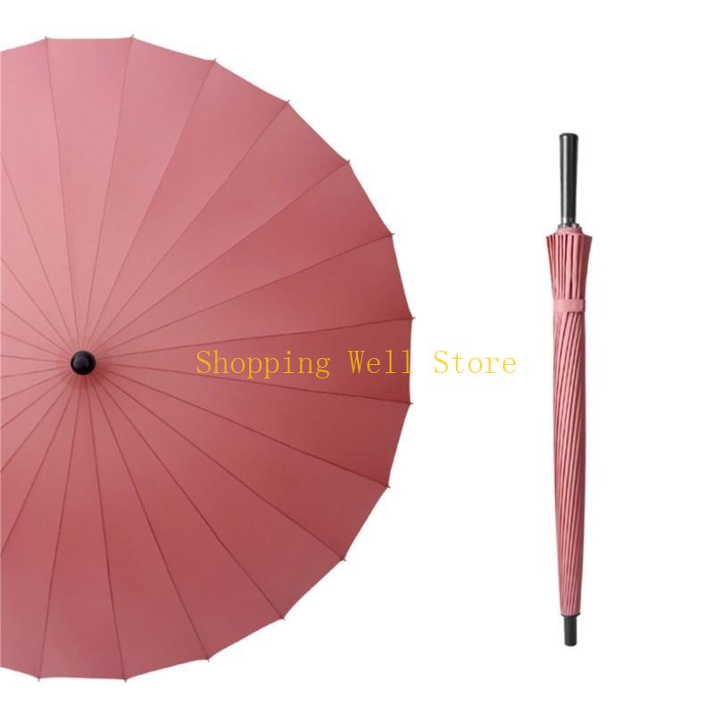 

KX4B 24 Ribs Business Umbrella Strong Wind Resistant Rainproofs Stay Dry Long Handle рожевий