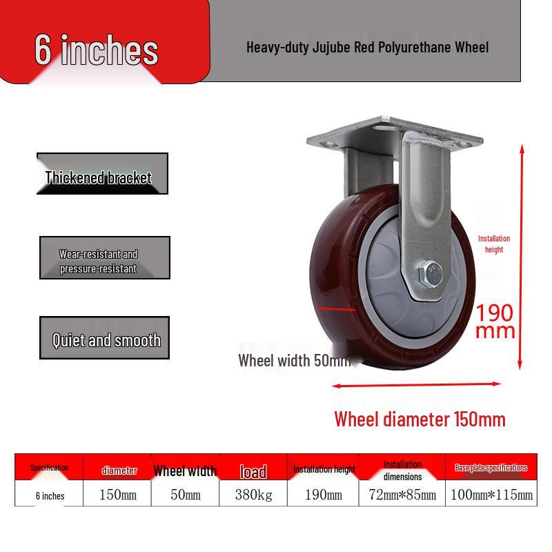 Heavy-Duty Silent Hand Truck Wheels - 4/5/6/8 Inch Double Ball Bearing, Wear-Resistant, Dark Red