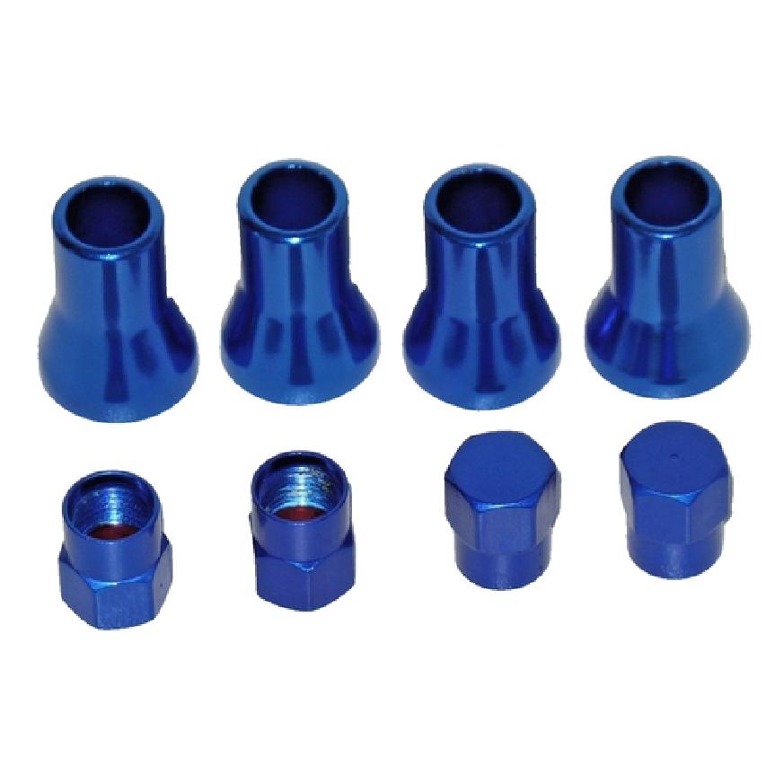 Set 4 Kits TR 41 Chrome Blue Color Snap-In Tire Valve Stems Short Black Rubber