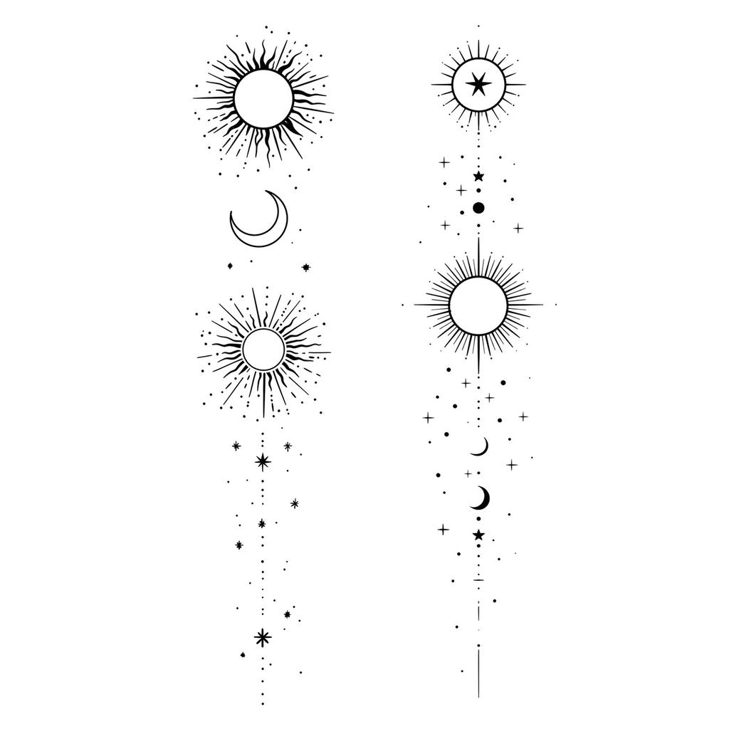 Sticker Tatuaggio Adesivo Lunga Striscia Totem Linea Dita Multi-Immagine Fiore Semplice Liscio Sole Luna Stella Schiena Vita Colonna Vertebrale