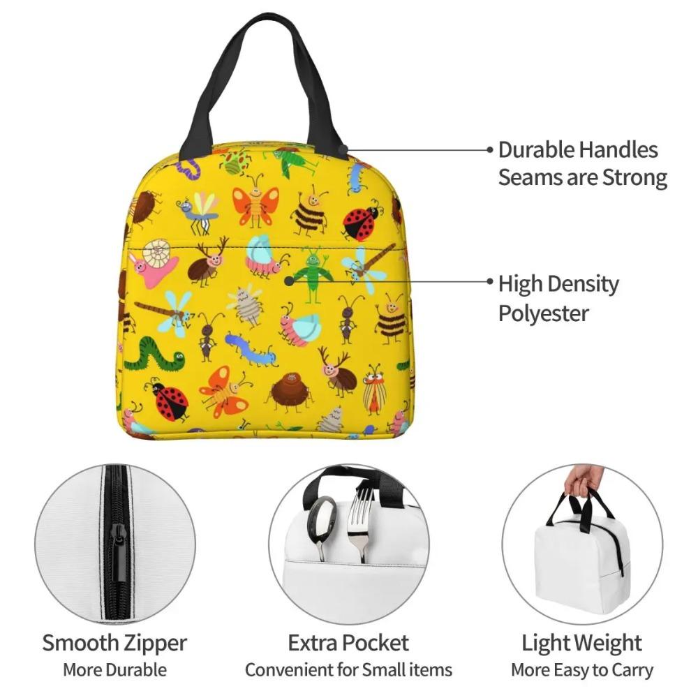 Cartoon Insect Bug Pattern Insulated Lunch Bag for Women Office Cooler Thermal Food Box Tote Portable Lunch Boxes Container