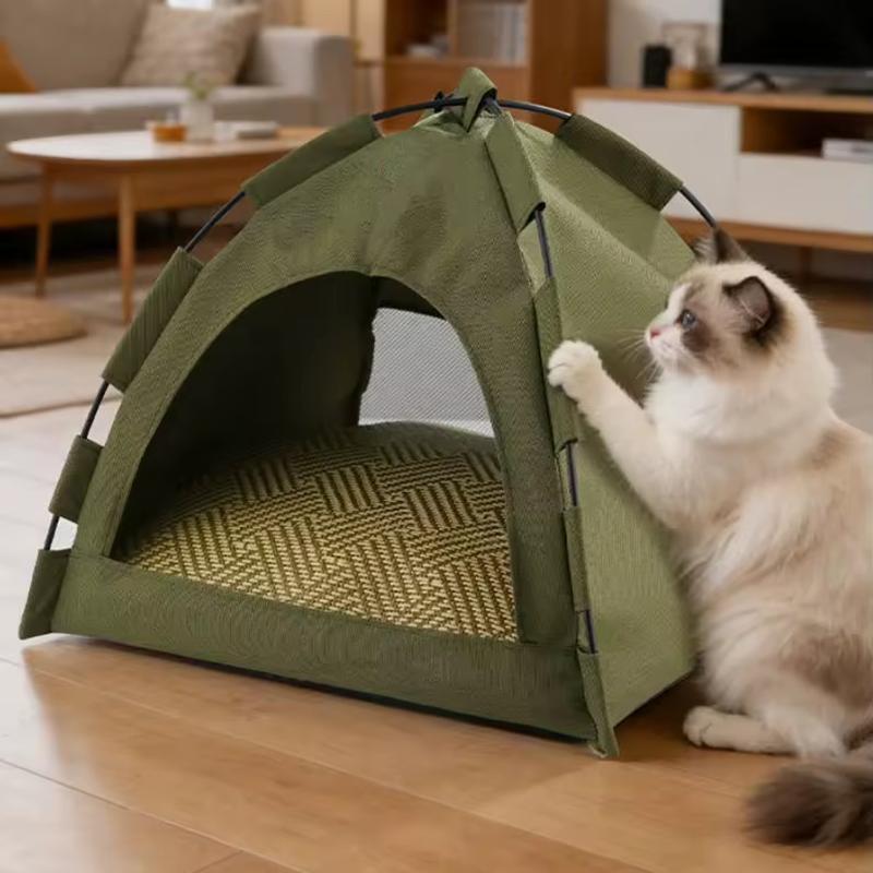 Foldable Semi Enclosed Pet Tent Detachable Washable Cat House Four Season Shelter For Indoor Outdoor Cats Dogs Sleeping Cave Bed