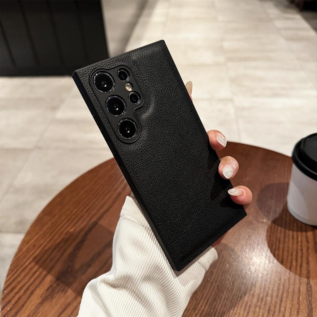 Samsung S24 Ultra Mobile Phone Chitin Leather Lychee Pattern S25 Full Inclusive Protective Case S24 Anti Fall S23