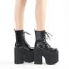 Fashion Buckle Strap Platform Boots Extreme High Heels Cool Punk Womens Mid Calf Boots Goth Shoes for Nightclub  Leather
