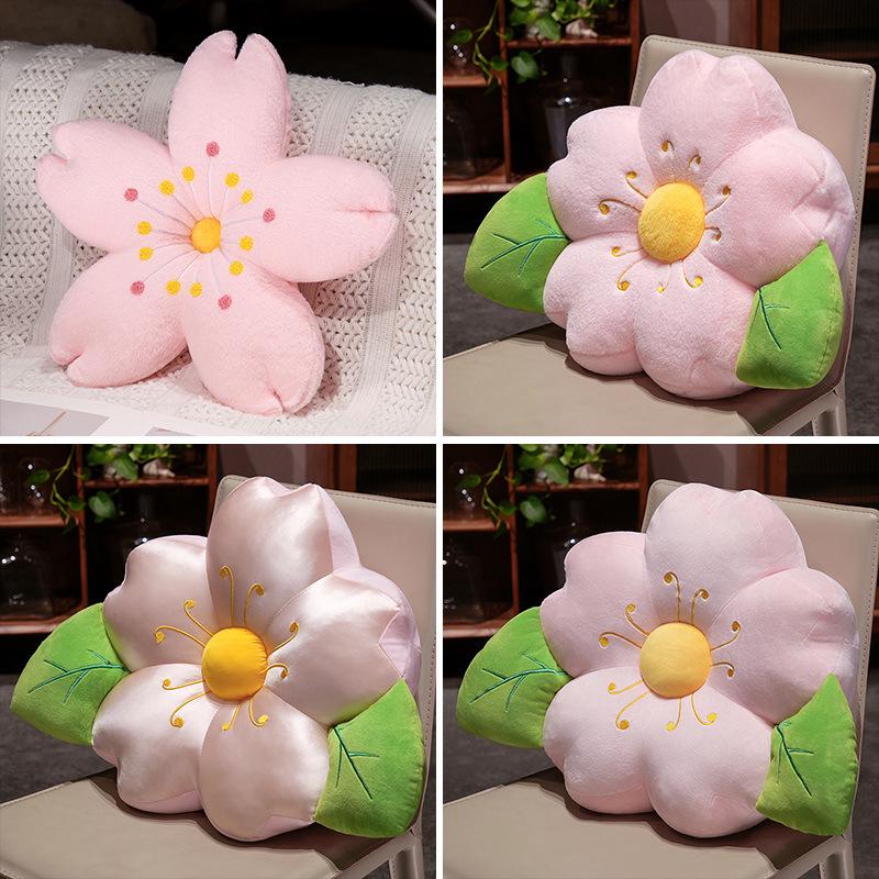 Cherry Blossom Flower Backrest Pillow - Ice Silk Decor Cushion for Sofa or Bay Window, Summer Girlish Design.