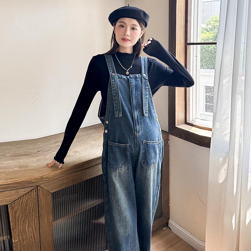 2025 Autumn Retro Blue Slimming Maternity Denim Overalls XL