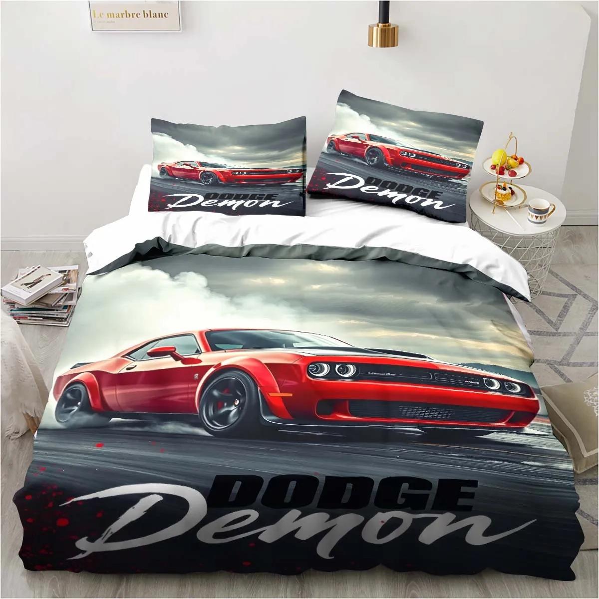

Ретро Dodge Srt Hellcat Гоночна ковдра Комплекти постільної білизни Комплект для двоспального ліжка Наволочка для ковдри Дитяча кімната Подушка для ліжка Покривало AU Double(180*210cm)3pcs