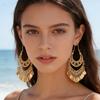 1Unique Ethnic-style Metal Hollow Crescent-shaped Pendant Earrings with Round Tassels Are Suitable for Women's Daily Wear and Parties, Making Them a