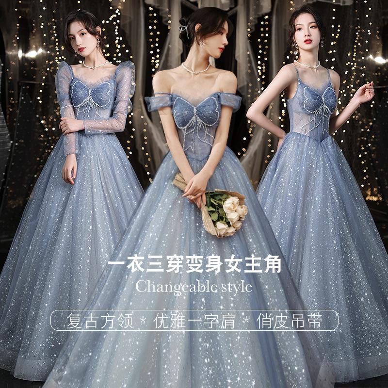Evening dress 1011 new temperament evening dress blue can usually wear toast clothes dignified host annual meeting evening dress