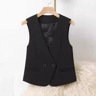 V-neck Short Slim-fit Vest Spring and Autumn Workplace Slimming Double-breasted Temperament Vest Ladies Outer Women
