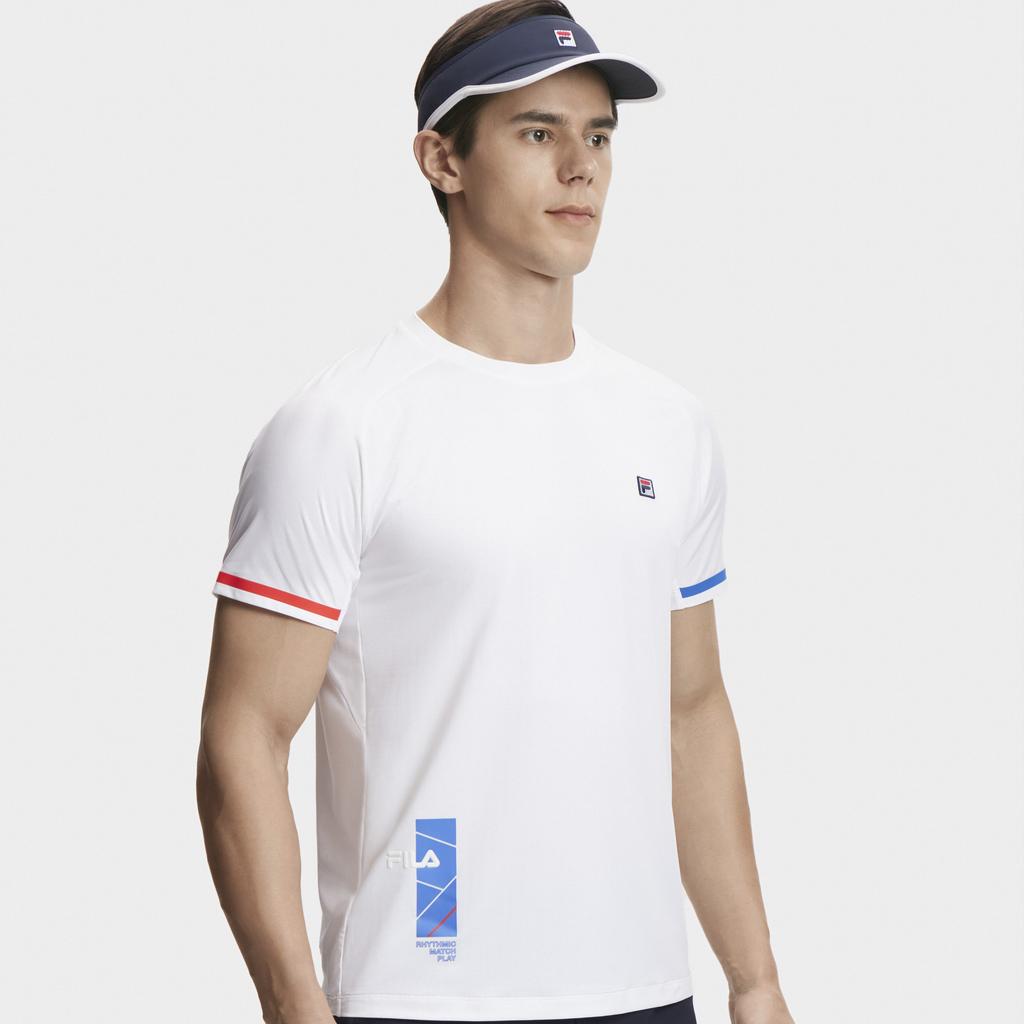 Fila Tennis Series Casual Solid Color Contrast Round Neck Pullover Short Sleeve T-Shirt Men Tops Jade-White A11M423114FWT