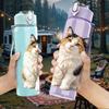 1PC Simple White Kitten Cat Pattern 750ml Color Plastic Sports Water Bottle Leakproof Flip Straw Lid Suitable for Sports Office Home Use