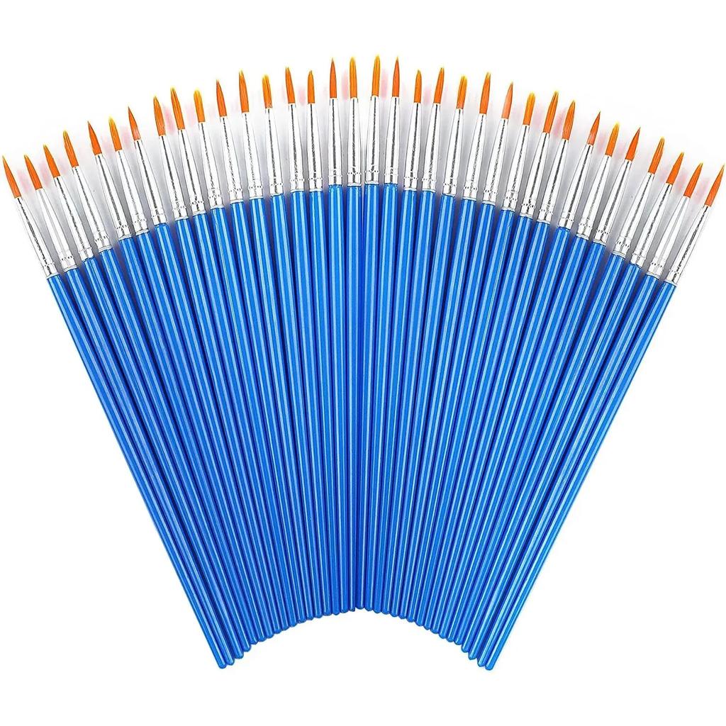 50Pcs Painting Brushes Set Art Round Flat Hair Nylon Hair Paint Brush for Oil Acrylic Watercolor Kids/Artists/Beginners/Students