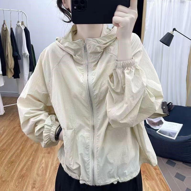 

Summer Thin Hooded Loose Fitting Sun Protection Clothes for Women UV Resistant Tops Sun Protection Cardigans, Versatile Jackets 2XL абрикосовий