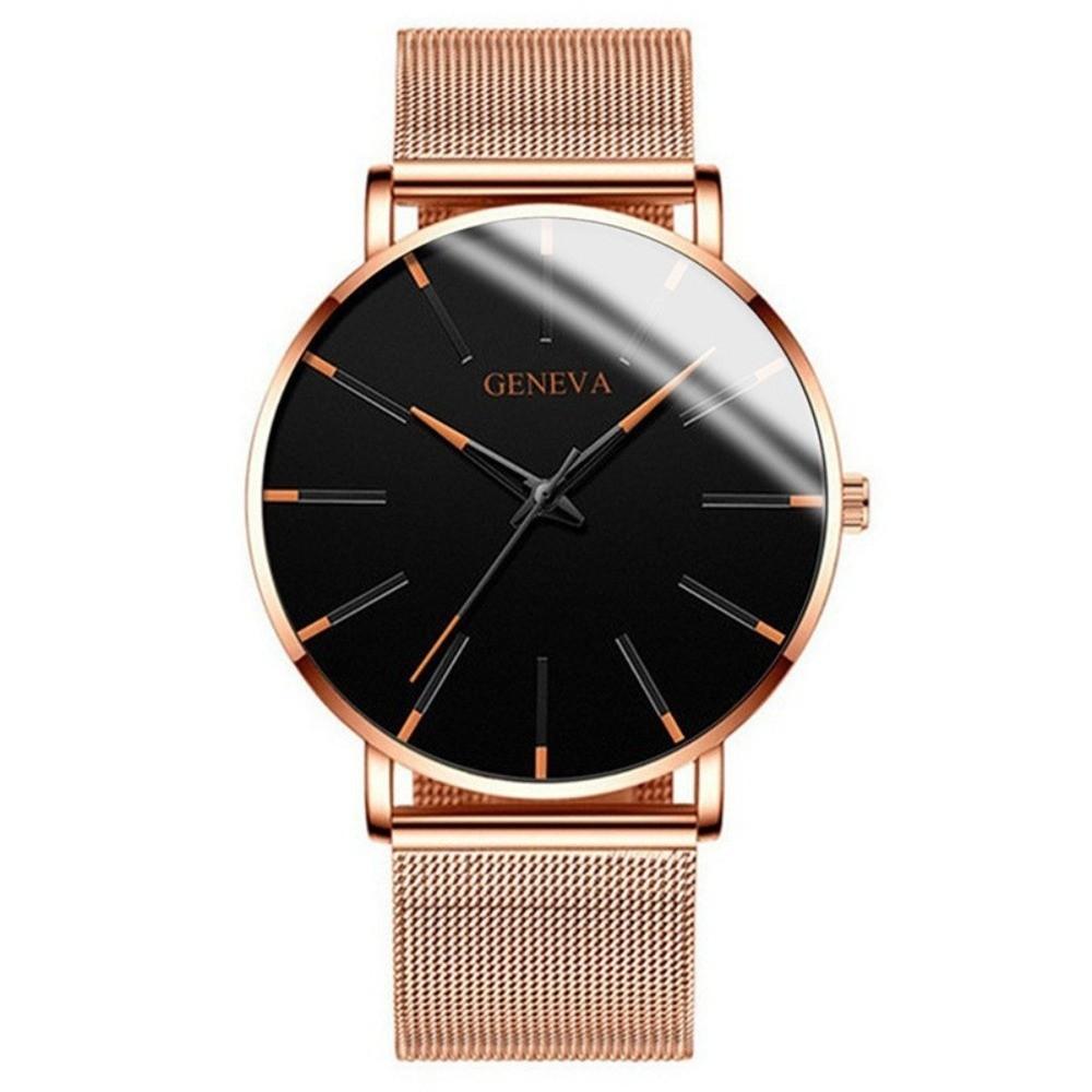 Classic Black Ultra Thin Watches Alloy Mesh Belt Quartz Watch Luxury Mens Wristwatch  Leisure Time