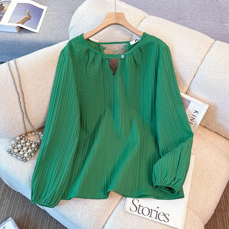 

Новое женское платье большого размера на весну и осень, с рубашкой с V-образным вырезом и длинными рукавами свободного кроя, однотонное, молодежное 6XL зелёный