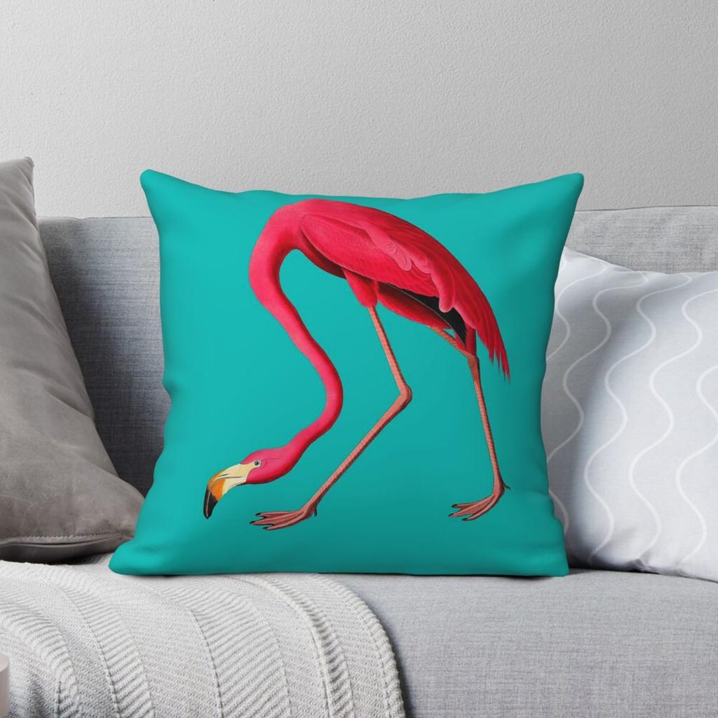 Pink Flamingo On Turquoise Square Pillowcase Polyester Linen Velvet Creative Zip Decorative Sofa Cushion Cover Wholesale x