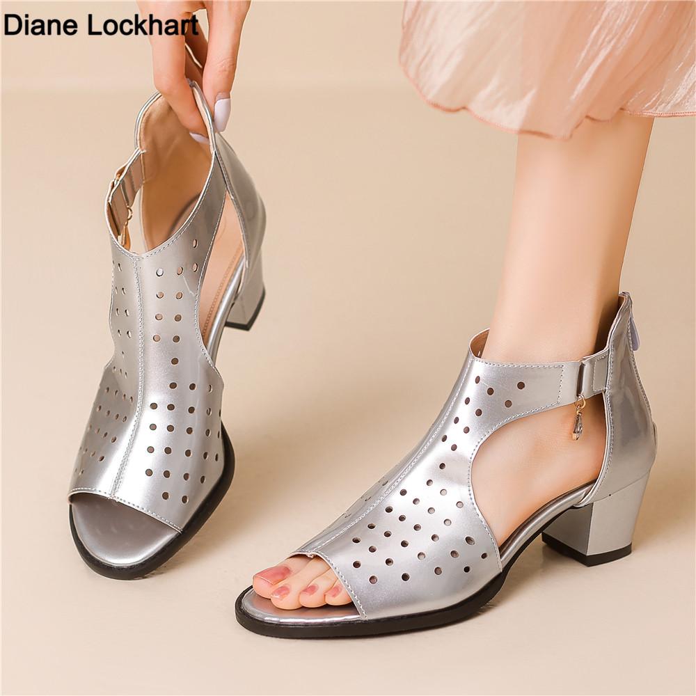 Fashion Summer Women Chunky High-Heeled Pumps Gold Silver Hollow Mesh Sandals Rome Gladiator Fish Mouth Zapatillas Mujer Elegantes