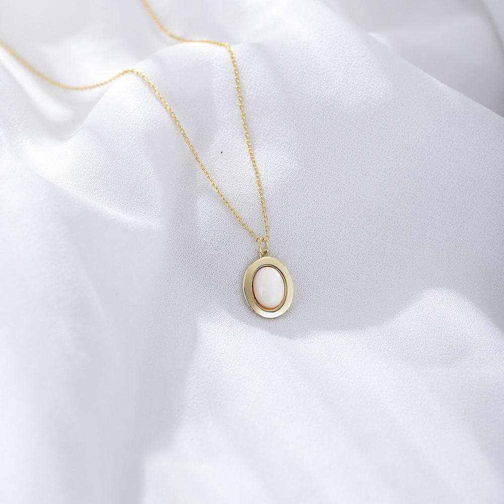 KSN140 Fulsun Fashion 925 Silver Personalized 14K 18K Gold Plated Oval Mother of Shell Pearl Bolo Necklace