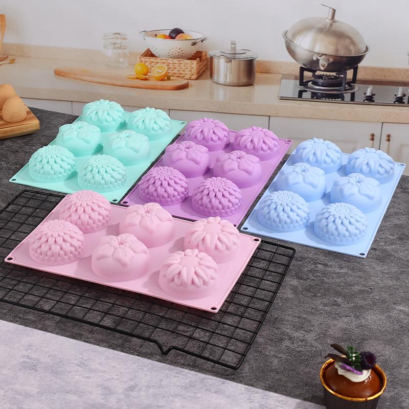 6-Cavity Silicone Flower Shape Cake Molds Fondant Shape Decorating Ice Cube Trays for Homemade Cake Chocolate Cupcake
