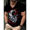 Men'S V-Neck Short Sleeve Individual Overbearing Wolf Head Print Top Summer New Trendy Casual Slim Breathable Base Black Background