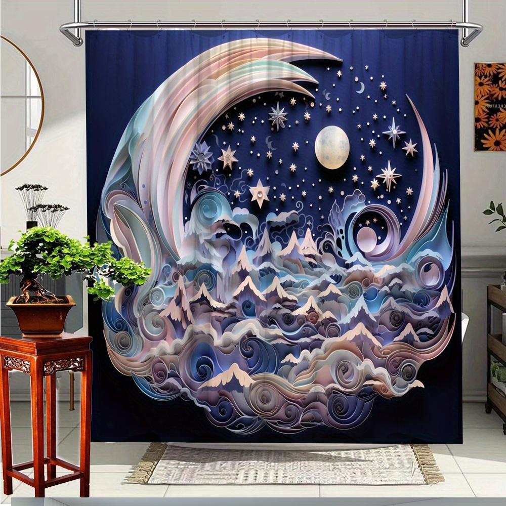 

1pc Artistic Night Sky Shower Curtain - Polyester Fabric 70x70 Inches, Machine Washable Bathroom Decor with Hooks, Celestial Mou 90x180cm